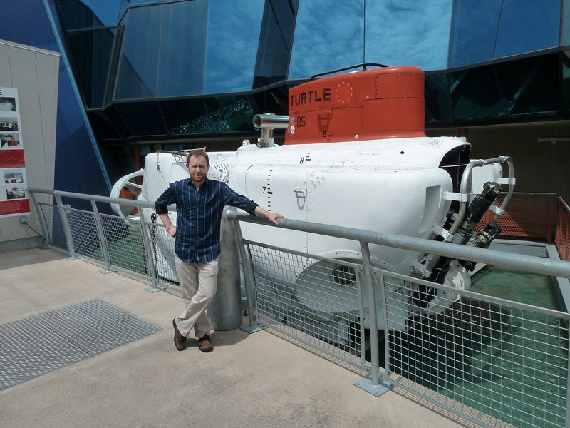 Ehren next to a deep sea submarine